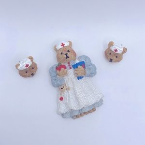 Vintage Teddy Bear Nurse Brooch With Matching Earrings